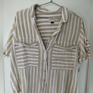 Universal Thread Tan White Striped Linen Rayon Blouse XL
